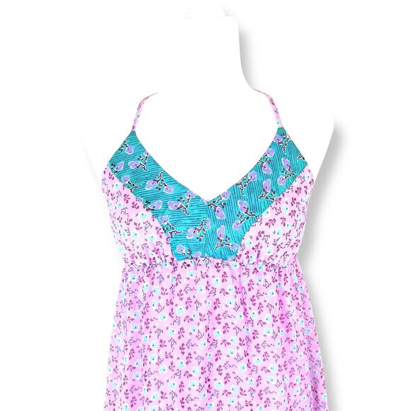 Old Navy Y2K Friends Purple Floral Boho Tassel Babydoll Halter Slip Midi Dress M - Picture 2 of 7
